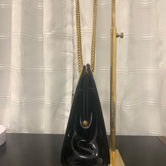 SAKS FIFTH AVENUE Vintage Patent Leather Box Handbag with Gold Chain - Picture 2 of 11